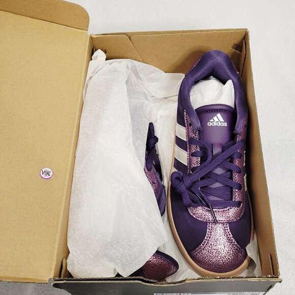 Adidas "VL COURT 3.0" Kids Sneakers- Aurora Plum/ZeroMetallic/Pink Gum- Size 4 - Picture 3 of 13
